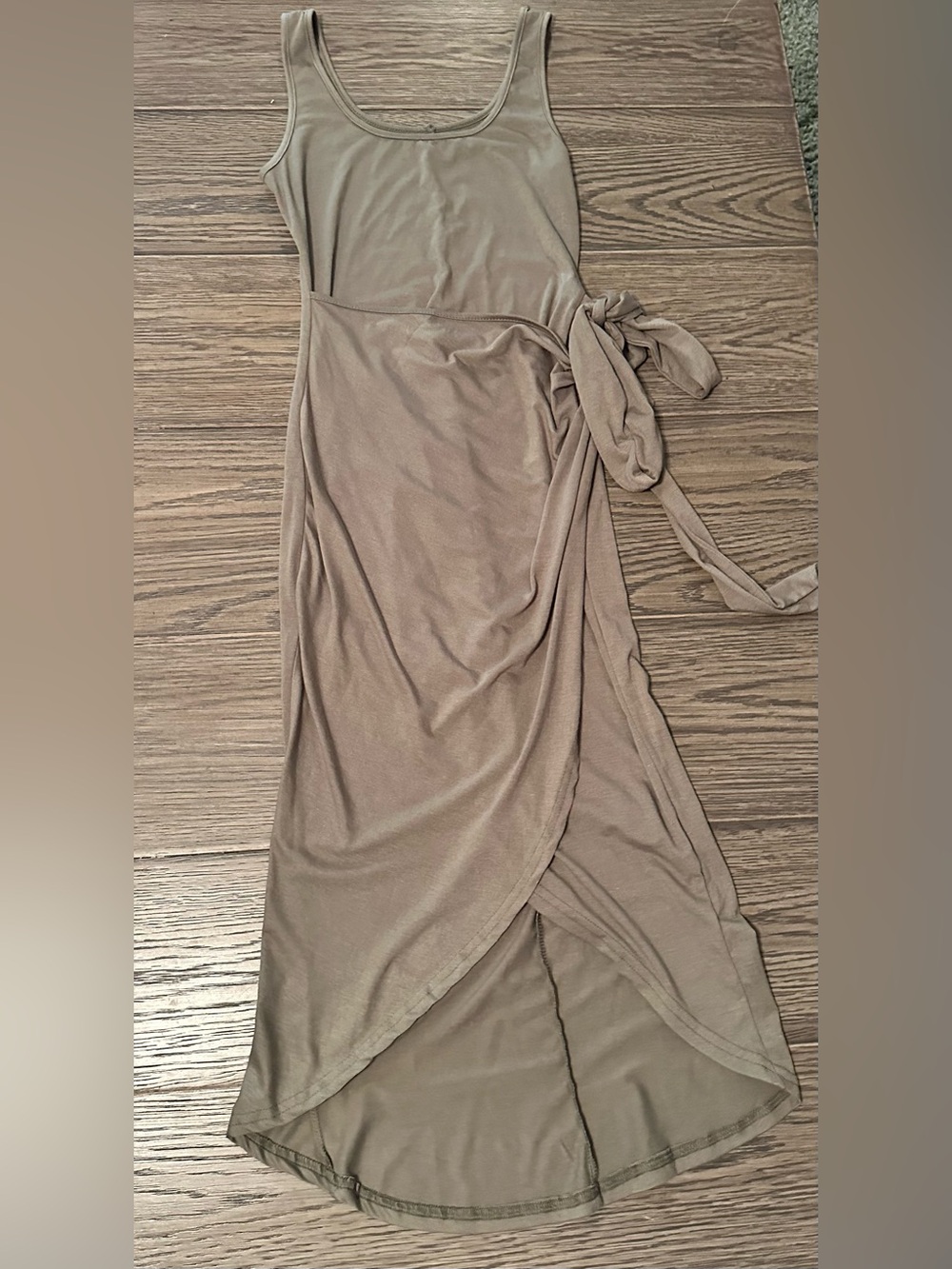 Source Unknown Taupe Sleeveless High-Low Wrap Dress with Side Tie